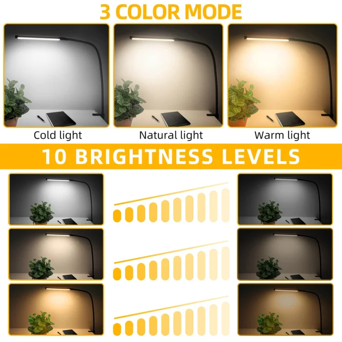 12 watt eye-caring reading light with usb input, clip on, black, no box