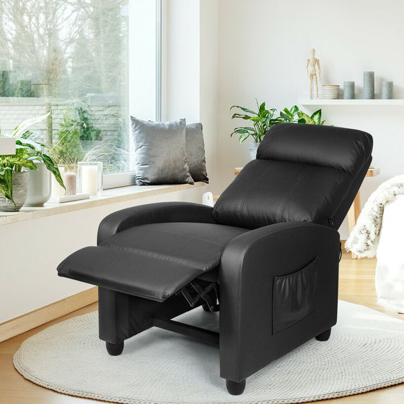 Recliner Sofa Wingback Chair with Massage Function, black, small imperfection