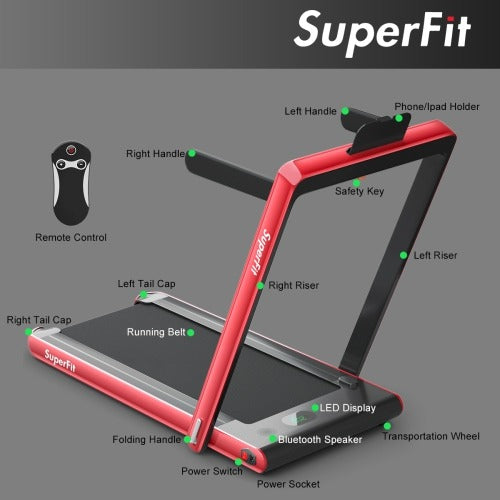SuperFit 2.25HP 2-in-1 Folding Treadmill - RED
