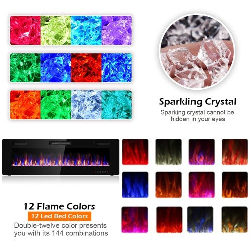 42'' Electric Fireplace Recessed Ultra Thin Wall Mounted Heater Multicolor Flame