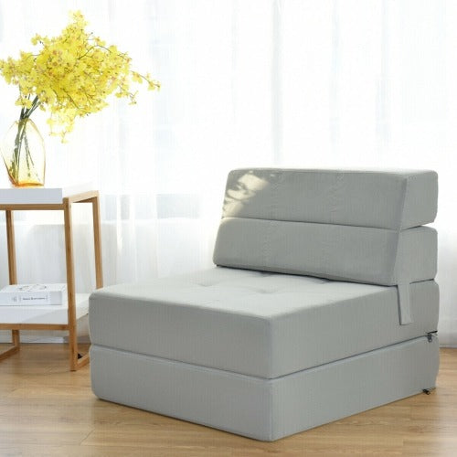 Tri-Fold Fold Down Chair Flip Out Lounger Convertible Sleeper Bed - HW58039GR