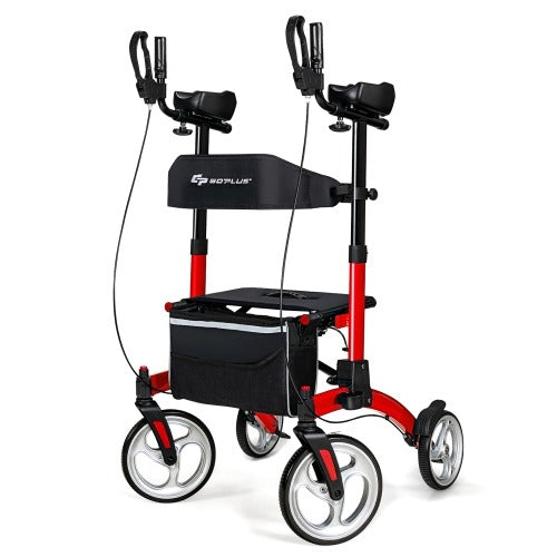 Goplus Folding Rollator Walker w/Large Seat 10" & 8" Wheel Supports 300 lbs