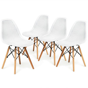 4 Pieces Modern Plastic Hollow Chair Set with Wood Leg, assembled