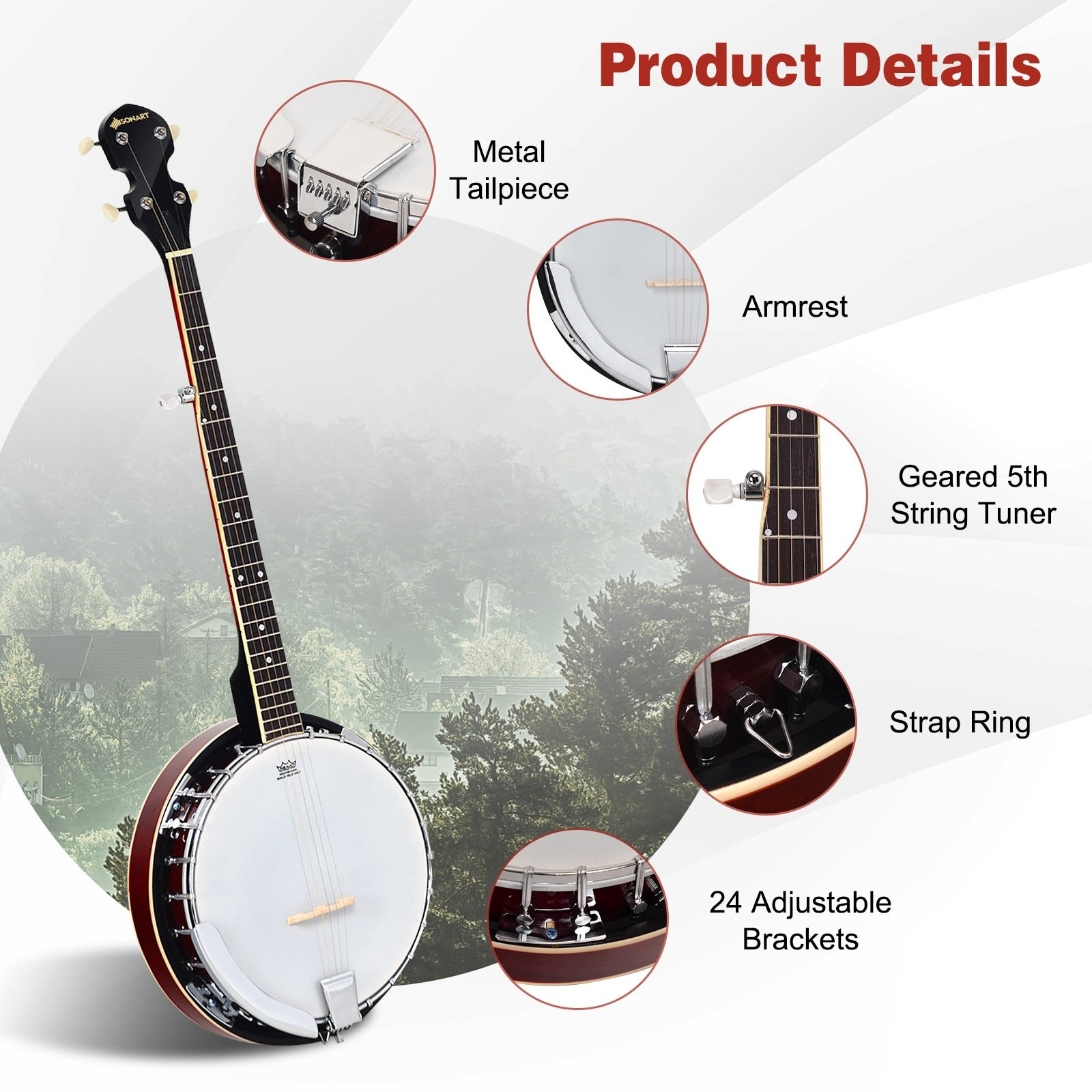 Sonart 5 String Geared Tunable Banjo MU10052 Wilsons Home Store