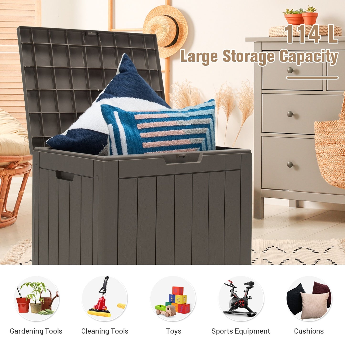 30 Gallon Deck Box Storage Seating Container, assembled, Black