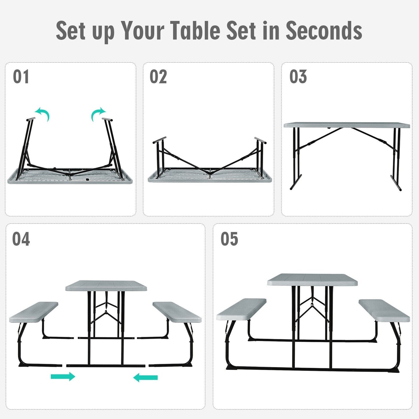 Indoor and Outdoor Folding Picnic Table Bench Set with Wood-like Texture, 1 box unassembled