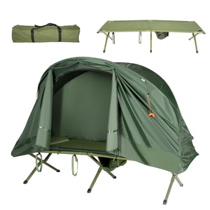 1-Person Cot Elevated Compact Tent Set with External Cover, green