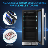 100 Can Built-in Freestanding Beverage Cooler Refrigerator with Adjustable Temperature and Shelf