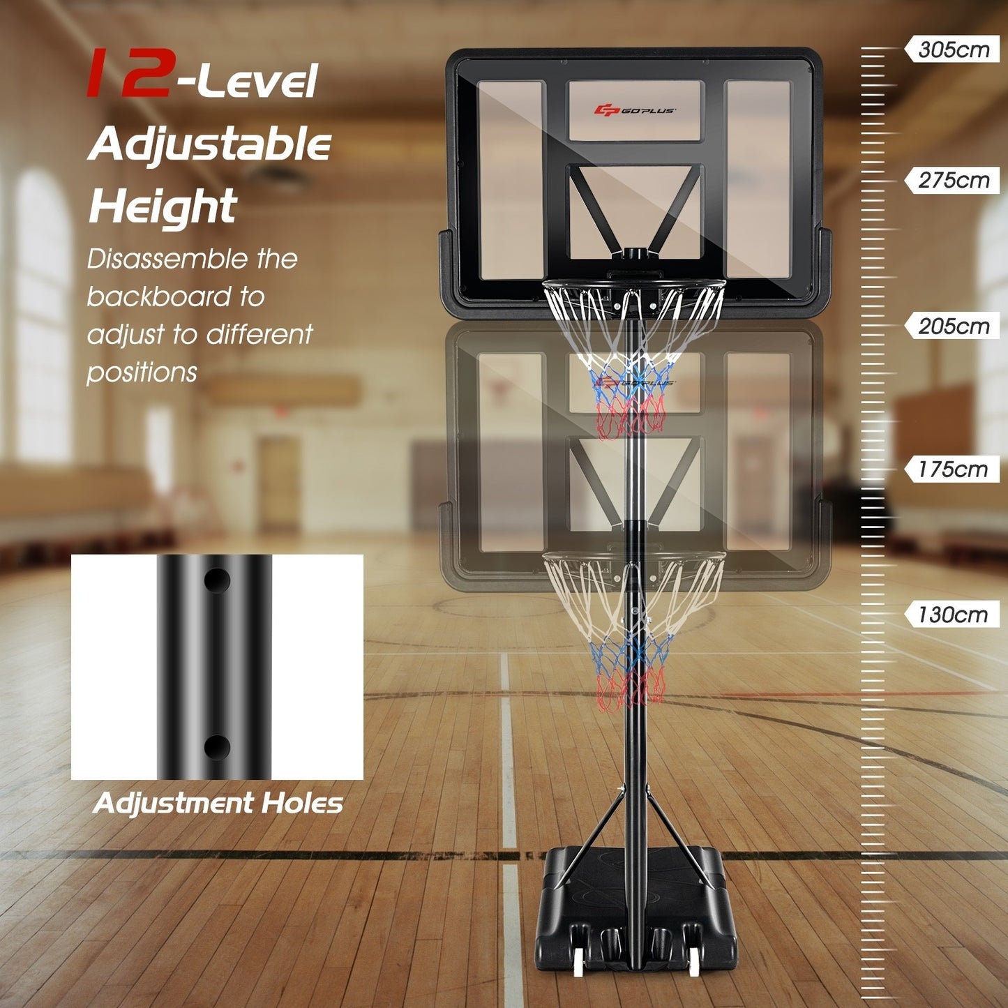 Adjustable Portable Basketball Hoop Stand with Shatterproof Backboard Wheels *UNASSEMBLED/IN BOX*