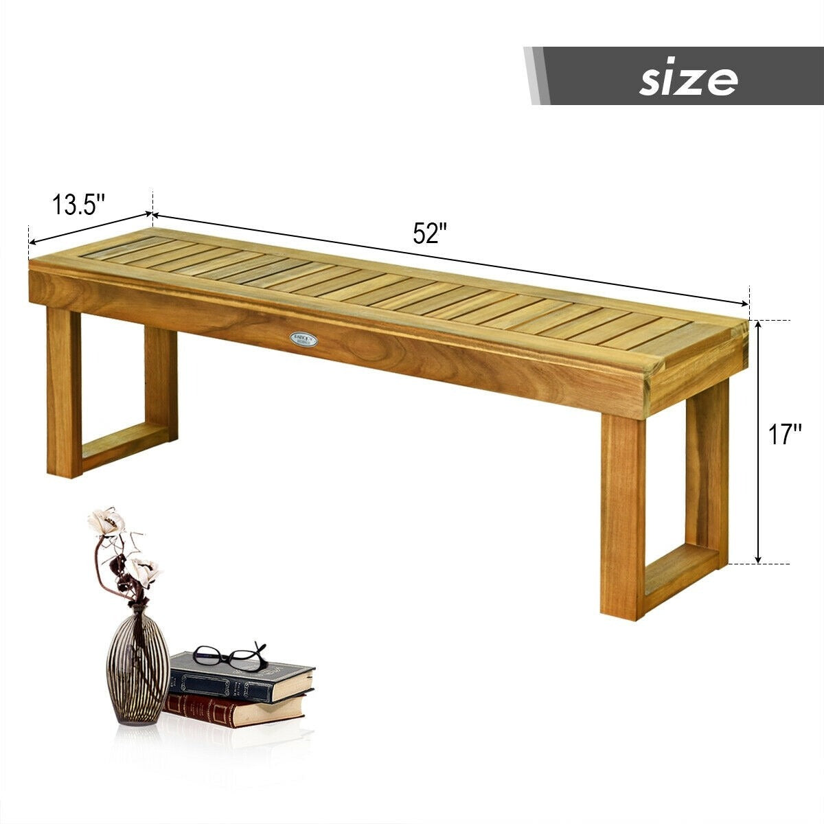 Acacia Wood Dining Bench with Slatted Seat (Fully Assembled)