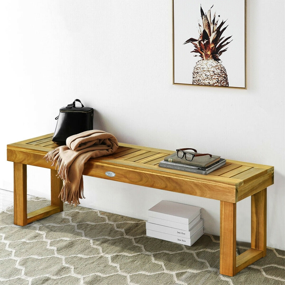 Acacia Wood Dining Bench with Slatted Seat (Fully Assembled)