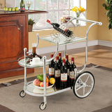 Kitchen Glass Shelves Metal Frame Serving Rolling Cart, assembled