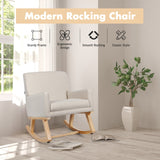 Rocking Chair Upholstered Armchair with Fabric Padded Seat, Beige