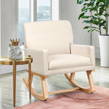 Rocking Chair Upholstered Armchair with Fabric Padded Seat, Beige