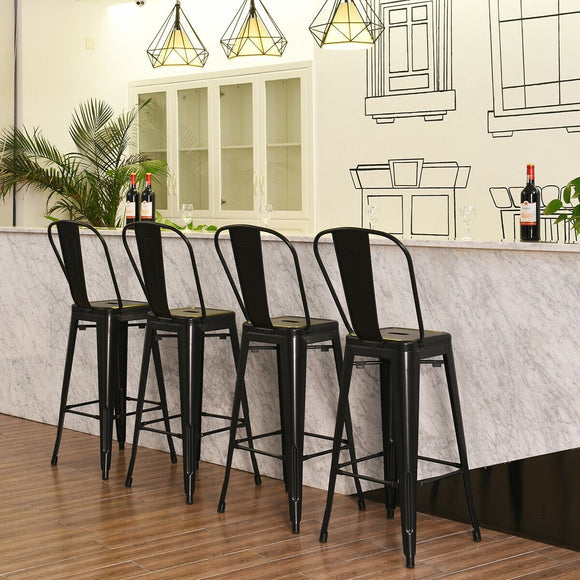 Set of 4, 30`` Modern Metal Industrial Bar Stools with Removable Back, Scratch & Dent