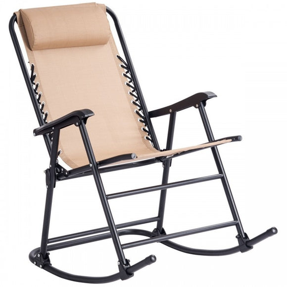 Folding Zero Gravity Rocking Chair Rocker Porch Outdoor Patio w/ Headrest