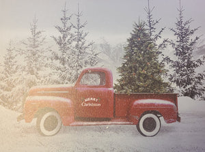 CANVAS W/ FRAME 16″X12″ 2 LED MERRY CHRISTMAS RED TRUCK