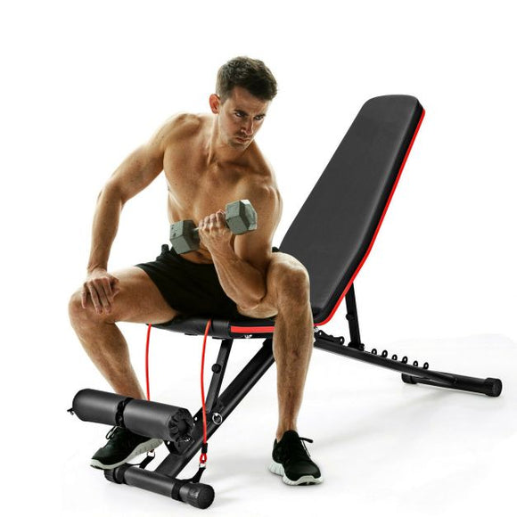 Adjustable Strength Training Bench with High Elastic Ropes