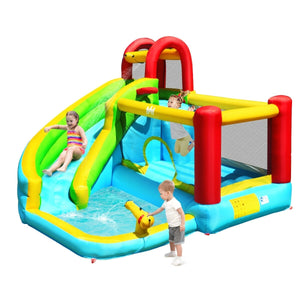 6 in 1 Inflatable Bounce House with Climbing Wall and Basketball Hoop without Blower, reg $699.99