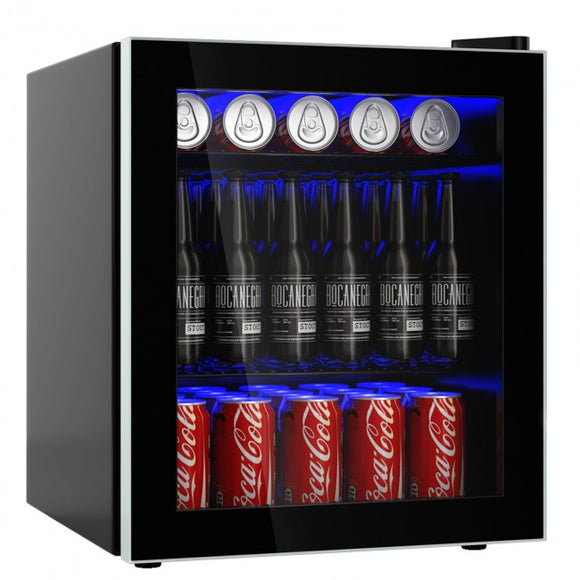 60 Can Beverage Mini Refrigerator with Glass Door, blue led interiot lights