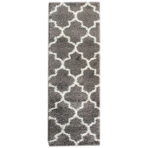 Sampson Geometric Shag Gray/White Area Rug - Runner 2'7" x 8'