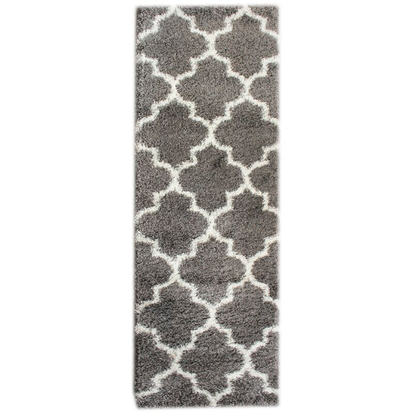 Sampson Geometric Shag Gray/White Area Rug - Runner 2'7