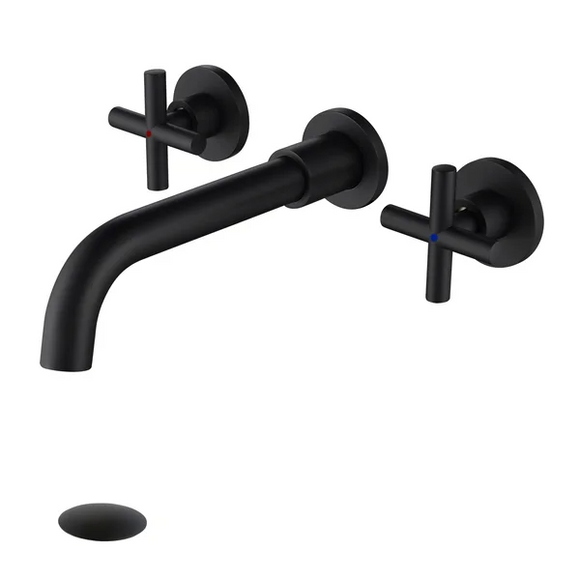 Wall Mouned Bathroom Faucet with Drain, matte black