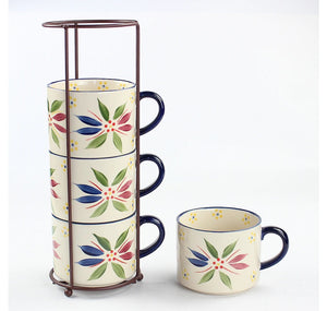 Temp-Tations Stackable Mugs (Set of 4) - OLD WORLD FLOWER