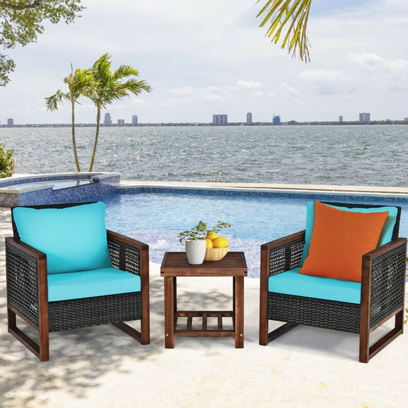 3 Pieces Patio Wicker Furniture Sofa Set with Wooden Frame - *UNASSEMBLED/IN BOX* - HW65227TU