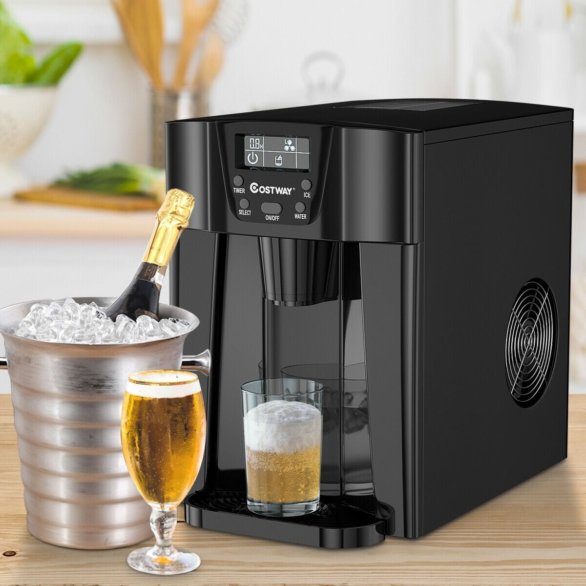 2-In-1 Ice Maker Water Dispenser 36lbs/24H LCD Display, Black