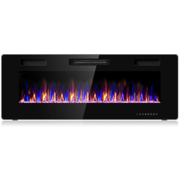 50'' Electric Fireplace Recessed Ultra Thin Wall Mounted Heater Multicolor Flame