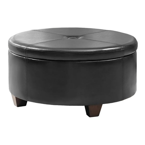 Winston Faux Leather Button-top Large Storage Ottoman in Black