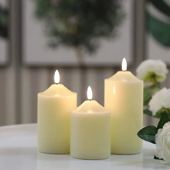 3 Piece LED Flickering Battery Unscented Pillar Candle Set