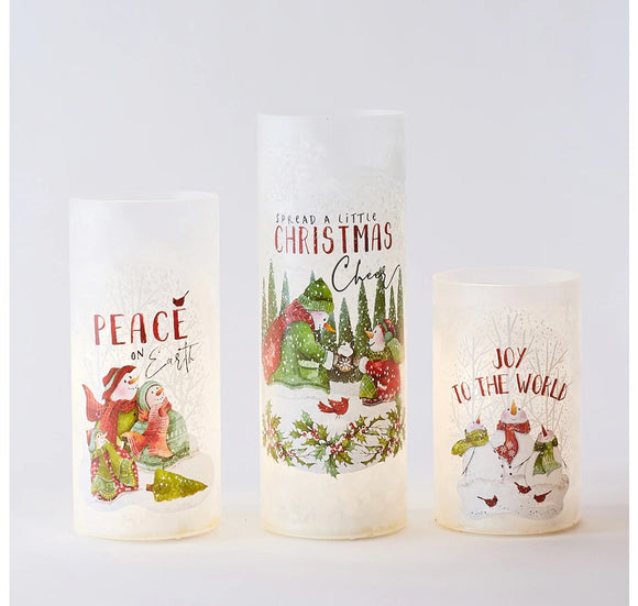Holiday Memories Frosted Glass Luminaries (Set of 3)