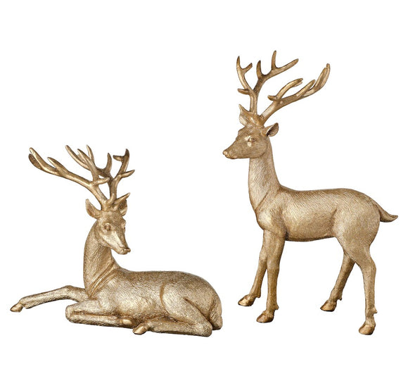 Holiday Memories Set of 2 Long-horned Gold Deer