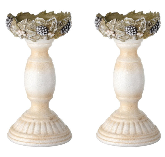 Holiday Memories Set of 2 Candleholders With Holly