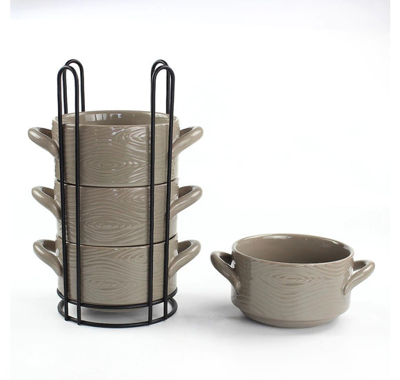 Temp-tations 22oz. Stack-a-bowls. 4 pc set - WOODLAND TAUPE