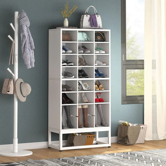 Tribesigns 24 Pair White Engineered Wood Shoe Organizer