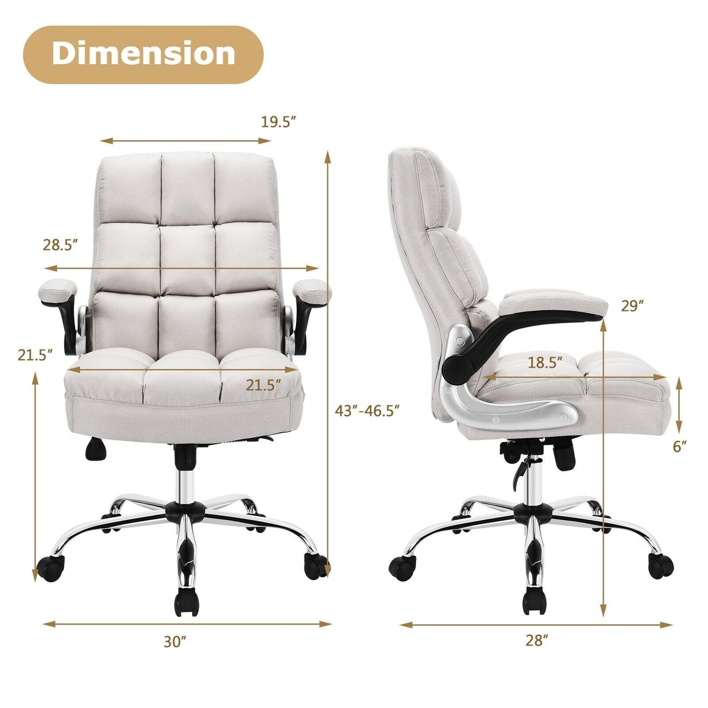 Adjustable Swivel Office Chair with High Back and Flip-up Arms