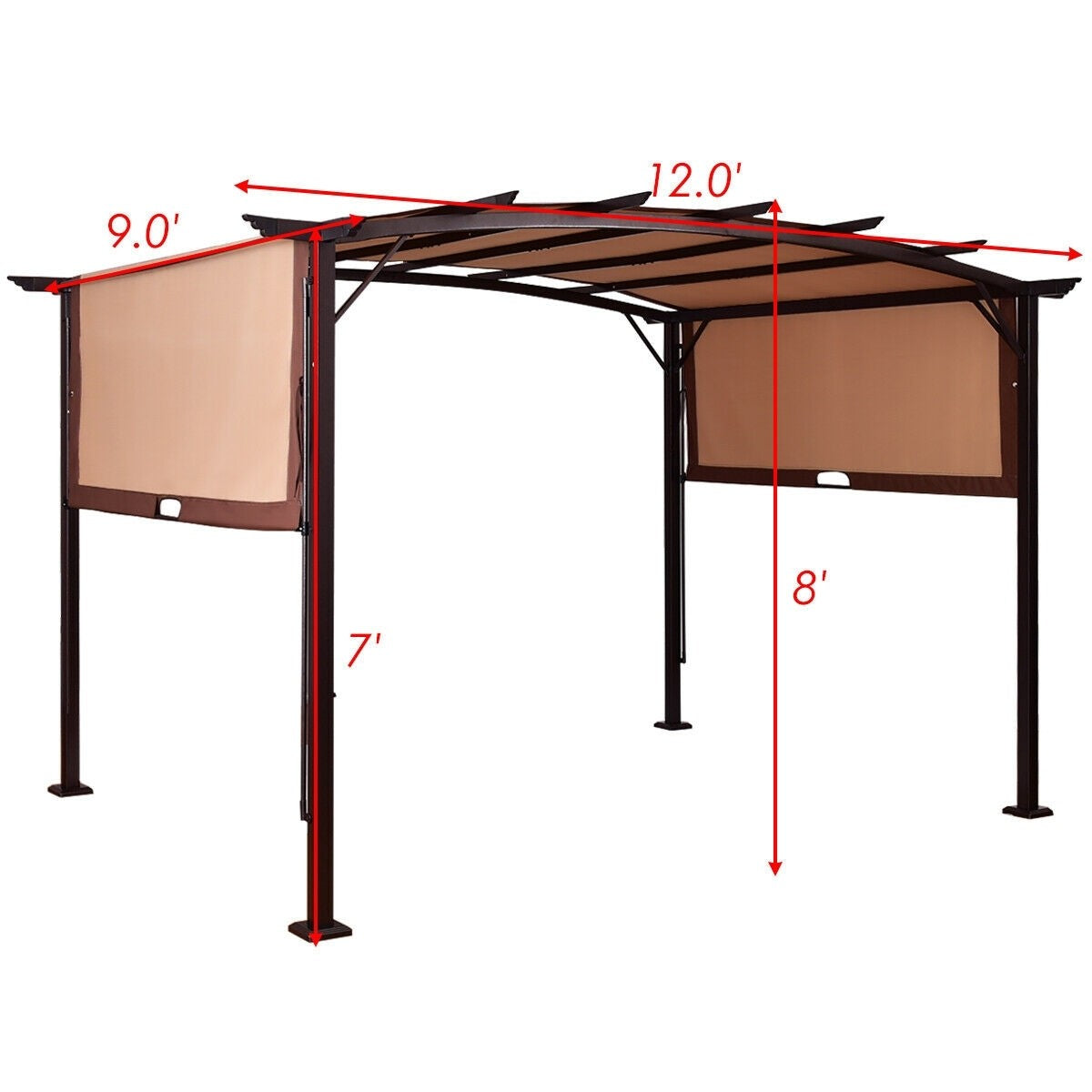 12 x 9 ft Outdoor Pergola Gazebo Canopy Sun Shelter with Steel Frame, 2 boxes unassembled
