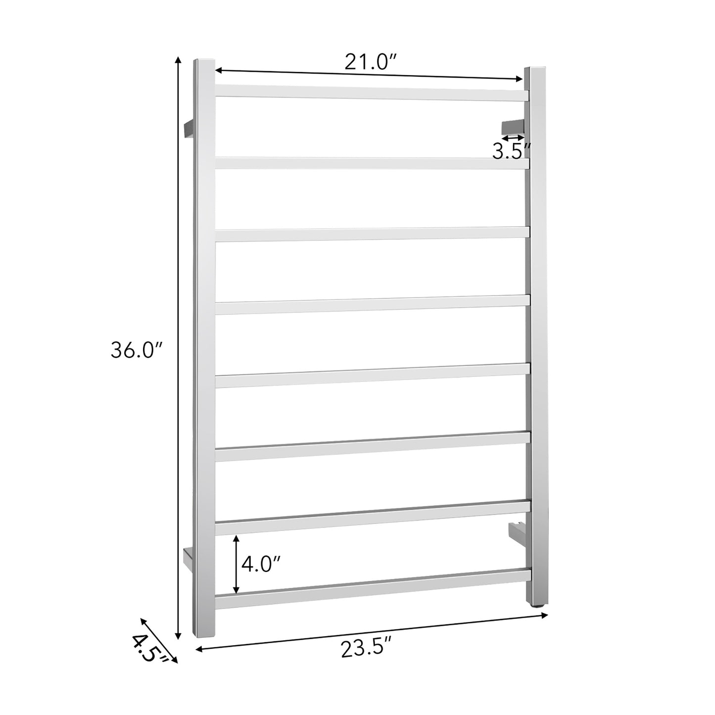 145W Electric Towel Warmer Wall Mounted Heated Drying Rack 8 Square Bars - ES10009US
