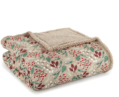 HomeSuite Micro Flannel to Sherpa Backed Blanket - FULL/QUEEN - WINTERBERRIES