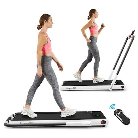 2-in-1 Folding Treadmill with Remote Control and LED Display - BLACK/WHITE