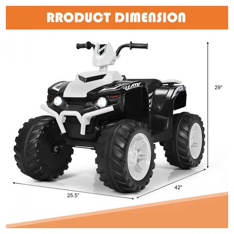 Kids 4-Wheeler ATV Quad Ride On Car w/ LED Lights Music Bluetooth USB White 12 V