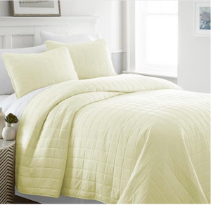 Becky Cameron Premium Ultra Soft Square Pattern Quilted Coverlet Set Yellow