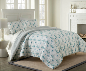 HomeSuite Micro Flannel Reverse Dyed to Match Sherpa Comforter 3-Piece Set - KING - WINTER PINE