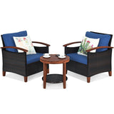 3 Pieces Solid Wood Frame Patio Rattan Furniture Set *UNASSEMBLED/IN BOX*, SPECIAL MISSING 2 LEGS - HW65226LB