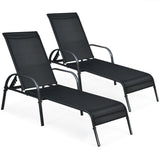 2 Pieces Outdoor Patio Lounge Chair Chaise Fabric with Adjustable Reclining Armrest - OP70508BK-2