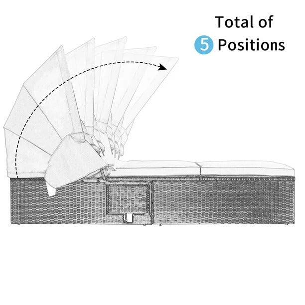 Rattan Chaise Outdoor Lounge Chair with 5 Backrest Angles and Cup Hold ...