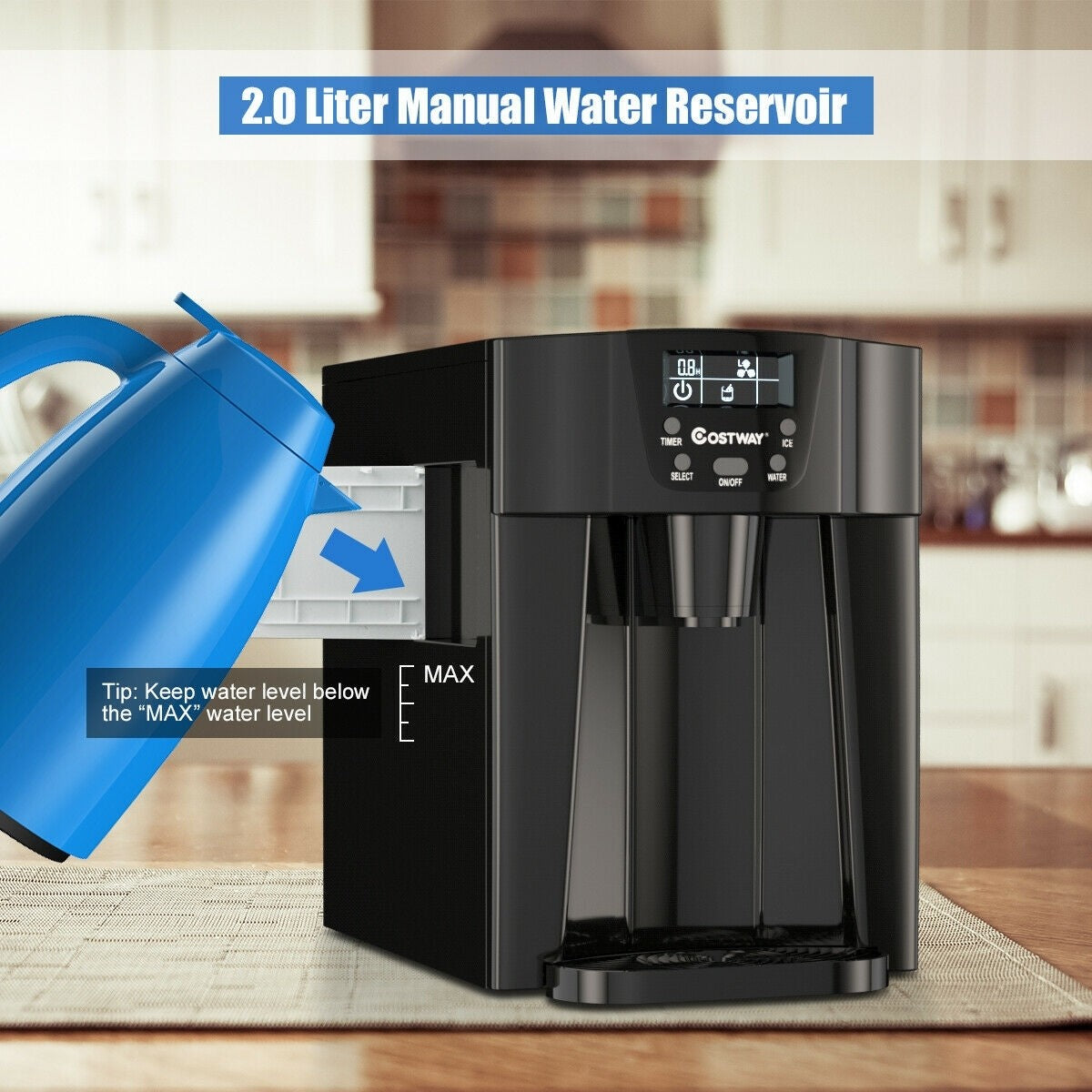2-In-1 Ice Maker Water Dispenser 36lbs/24H LCD Display, Black